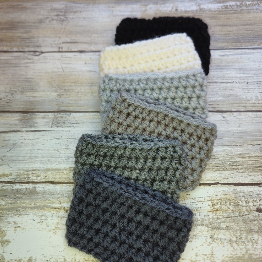 Handmade Crochet Coffee Sleeve Set 6 BLACK AND GREYS - Picture 4 of 4
